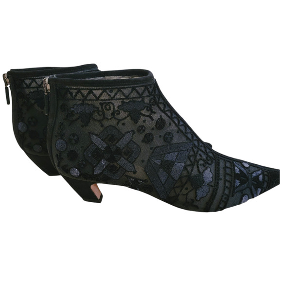 Christian Dior Black Dioreve Embroidered Pointed Toe Ankle Boots Velvet 8 38 - Picture 7 of 11